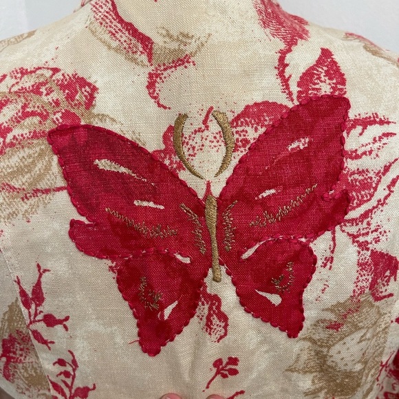Sigrid Olsen Women's Long Floral Linen Jacket Coat Butterfly Size M Mandarin - Picture 6 of 9
